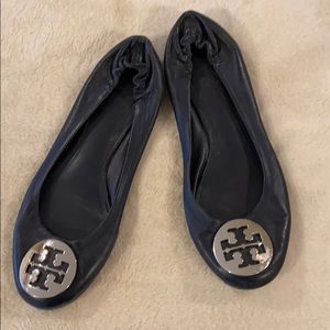 Tory Burch Navy with silver buckle ballet flats